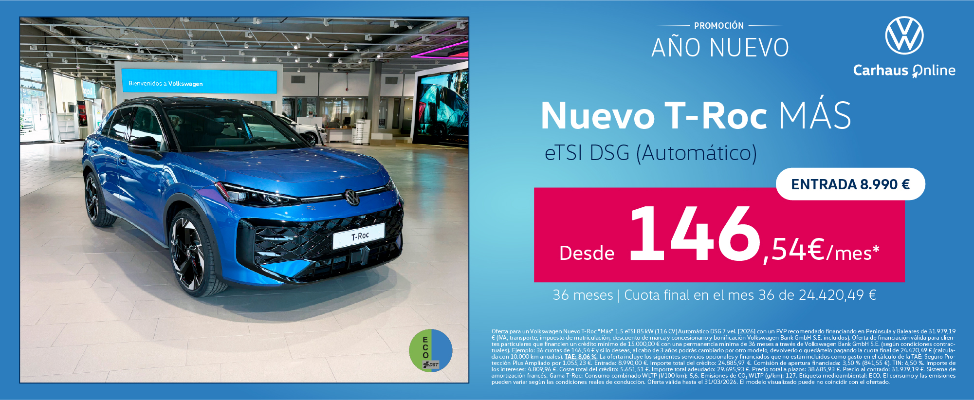 ¡Novedad! Nuevo T-Roc 2026 DSG desde 146/mes*